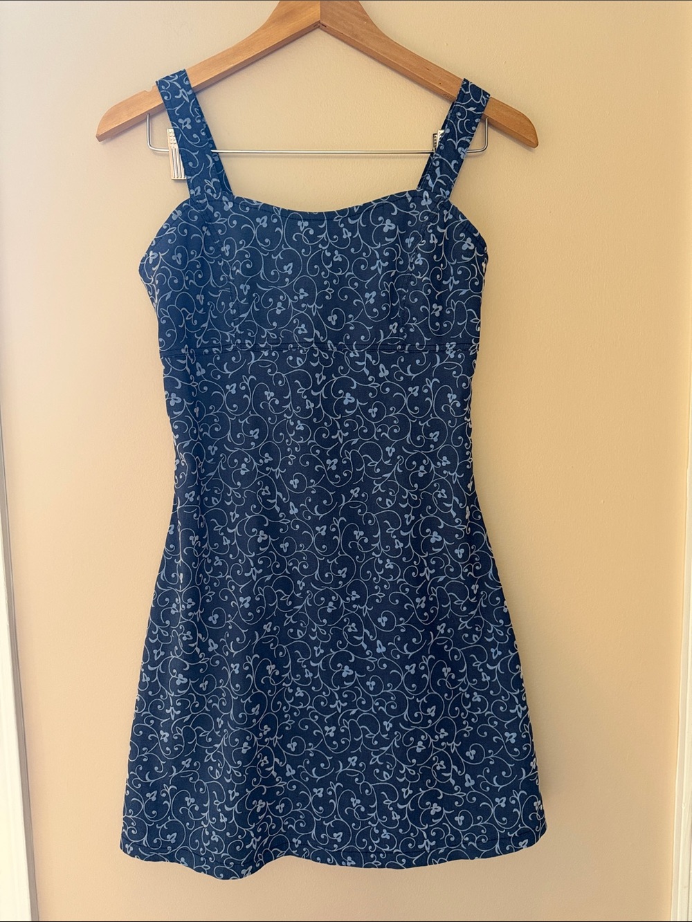 Navy Floral-Print Mini Dress with Wide Straps
